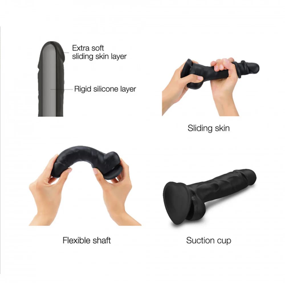 Strap-On-Me Realistic Collection Sliding Skin Dual-Density Silicone Dildo Black M thumbnail 3