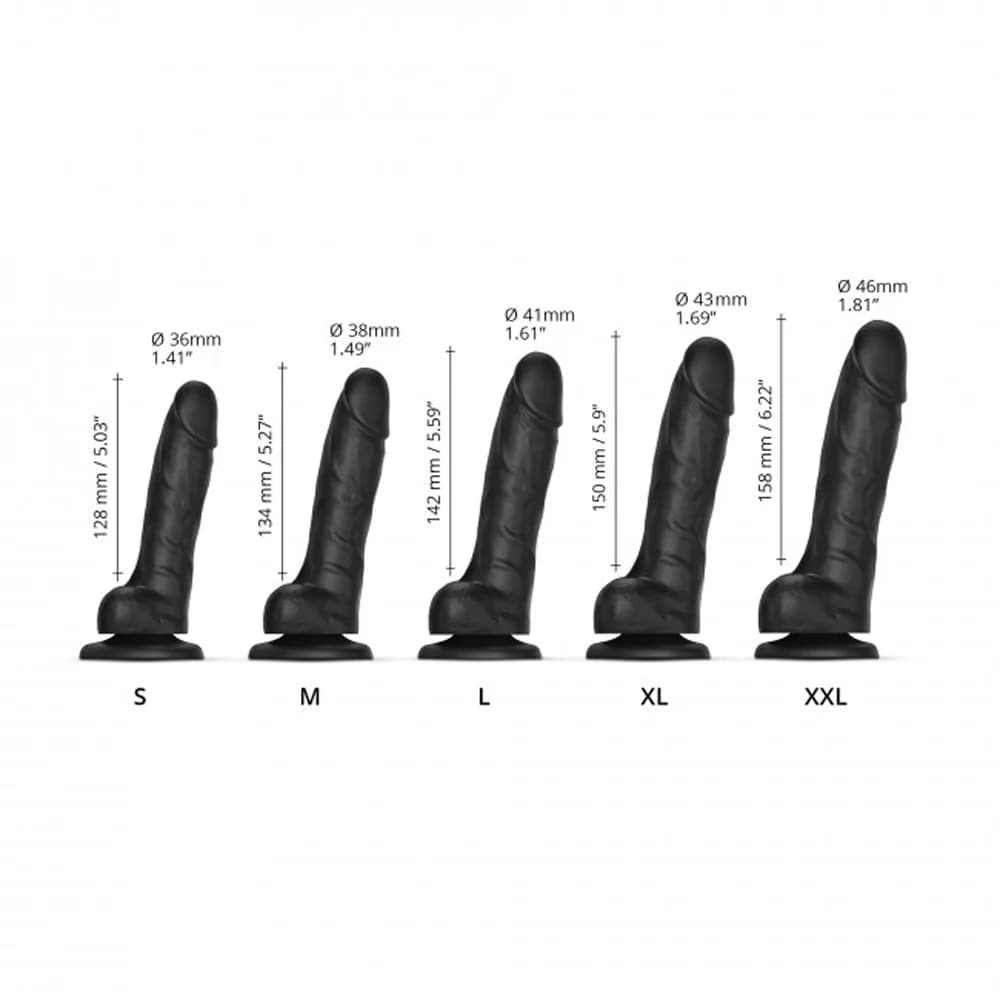 Strap-On-Me Realistic Collection Sliding Skin Dual-Density Silicone Dildo Black M thumbnail 4