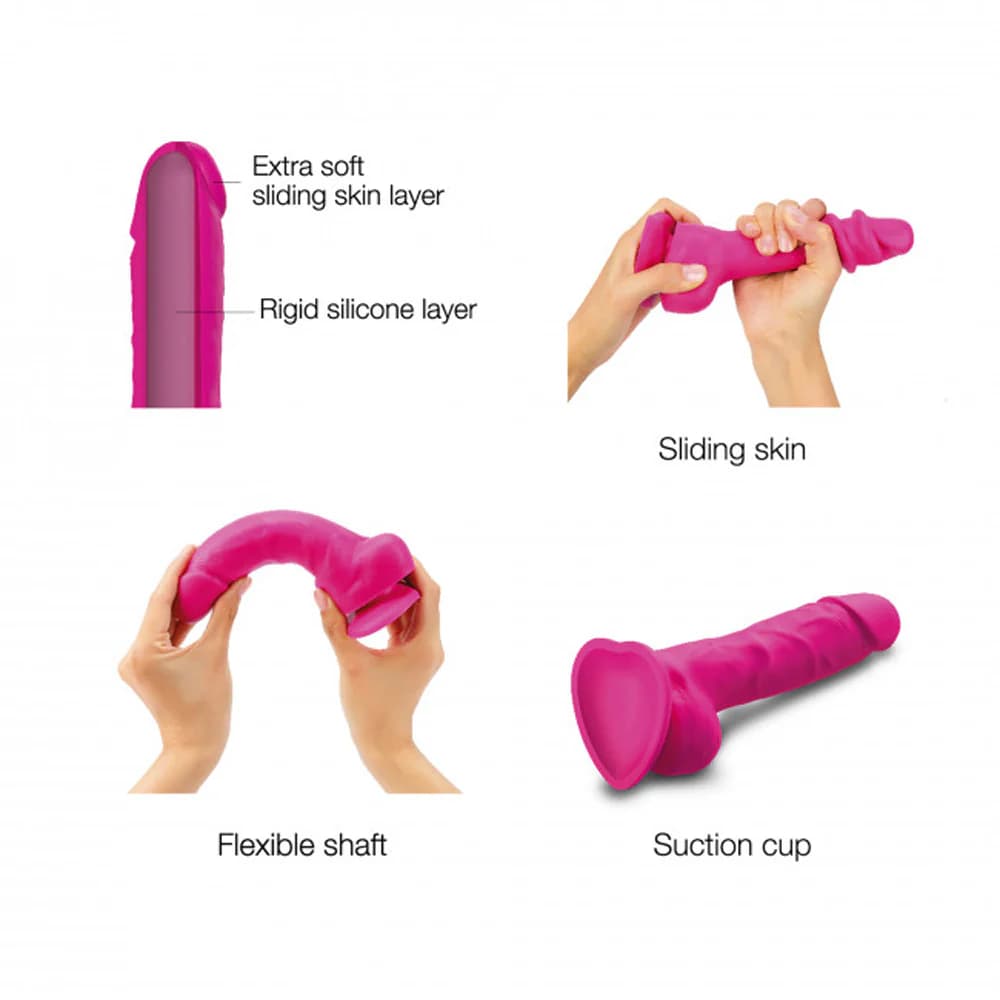 Strap-On-Me Realistic Collection Sliding Skin Dual-Density Silicone Dildo Fuchsia M thumbnail 4