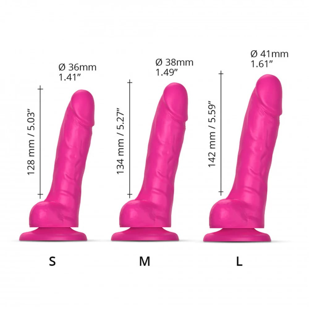 Strap-On-Me Realistic Collection Sliding Skin Dual-Density Silicone Dildo Fuchsia S thumbnail 3