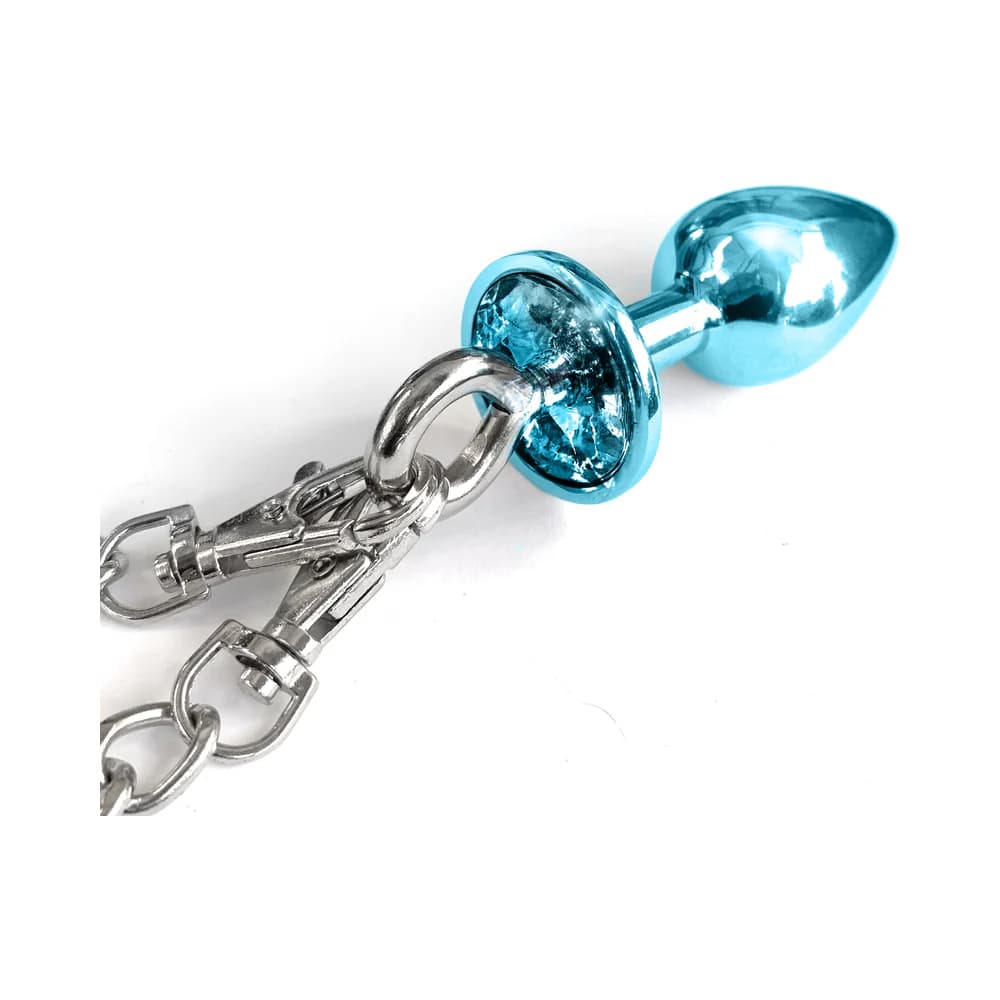 Nixie Metal Butt Plug & Furry Handcuff Set Medium Blue Metallic thumbnail 4