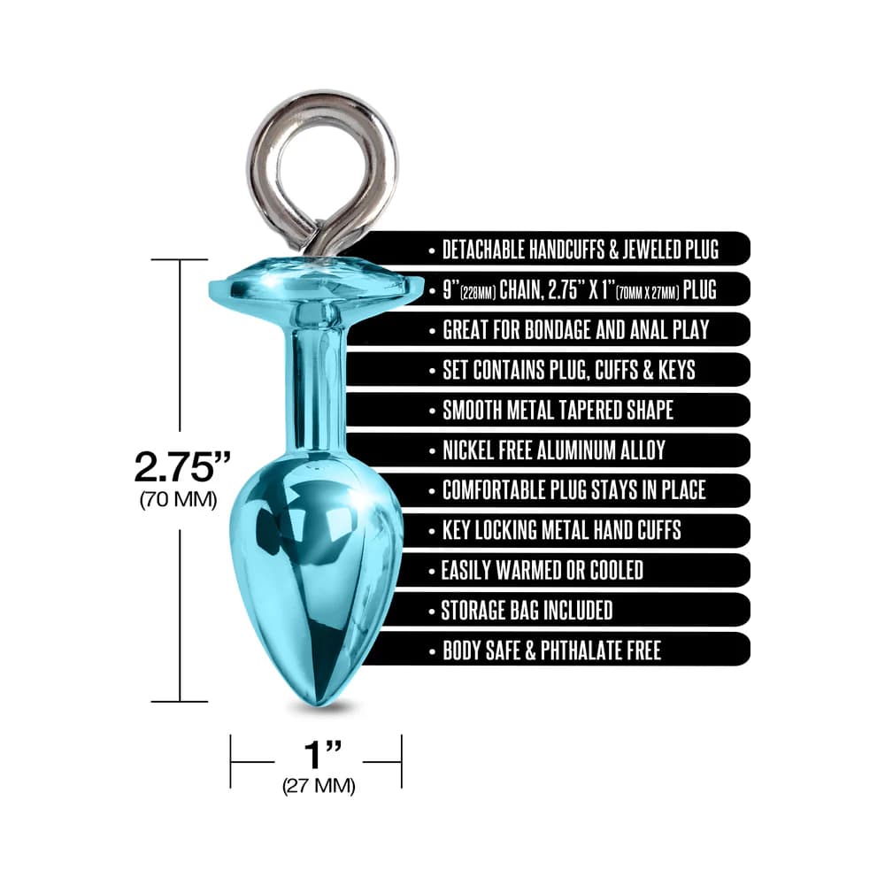 Nixie Metal Butt Plug & Furry Handcuff Set Medium Blue Metallic thumbnail 6