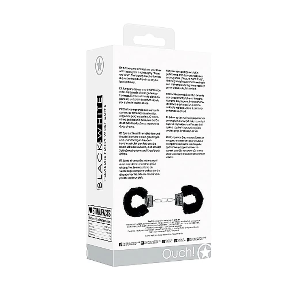 Ouch! Black & White Beginner Pleasure Furry Wrist Cuffs With Quick-Release Button Black thumbnail 2
