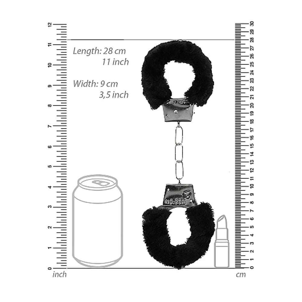 Ouch! Black & White Beginner Pleasure Furry Wrist Cuffs With Quick-Release Button Black thumbnail 3