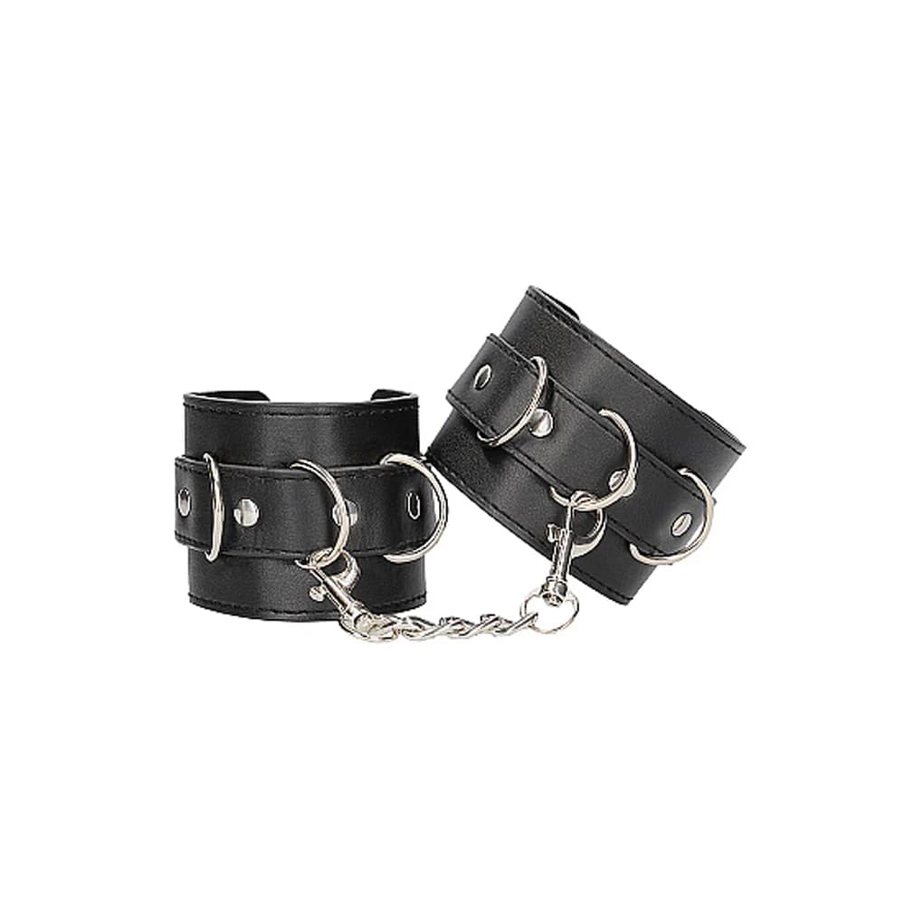 Ouch! Black & White Adjustable Bonded Leather Wrist or Ankle Cuffs Black thumbnail 4