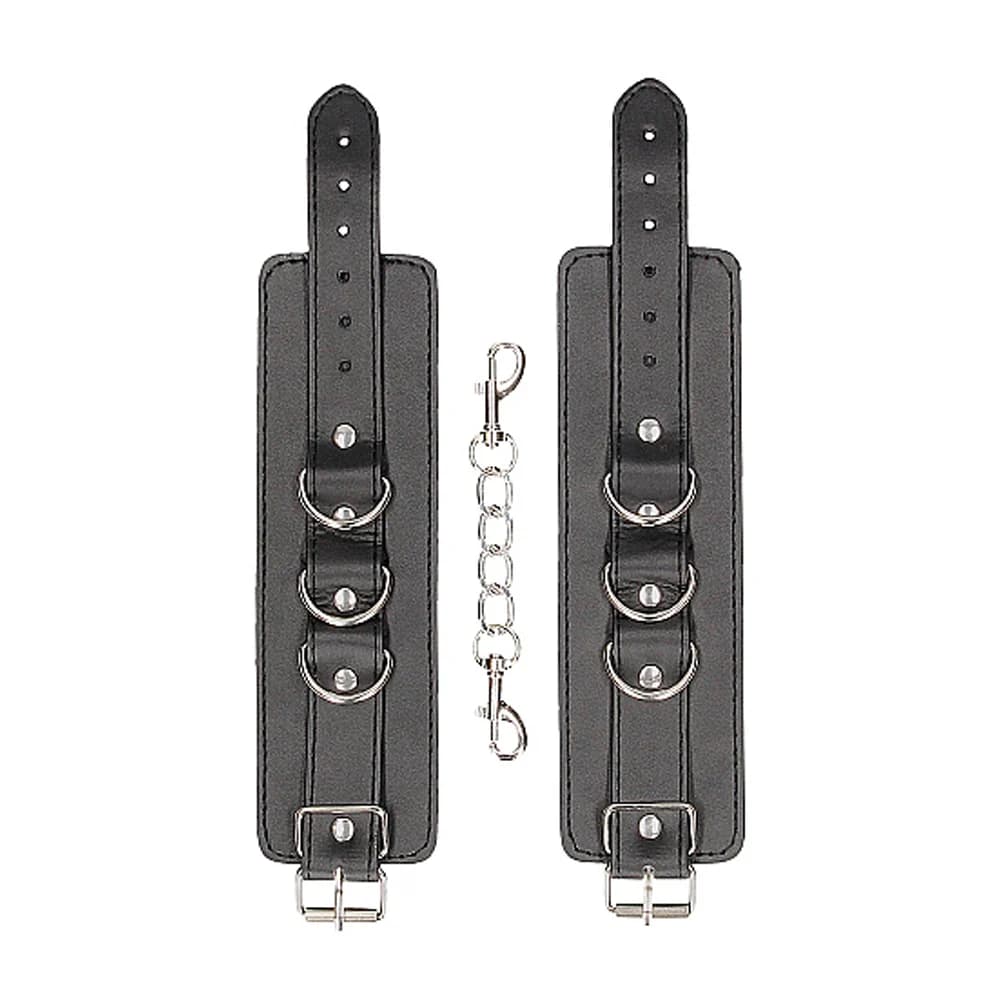 Ouch! Black & White Adjustable Bonded Leather Wrist or Ankle Cuffs Black thumbnail 5