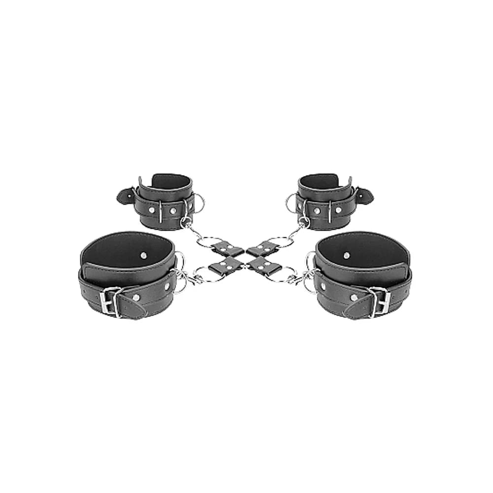Ouch! Black & White Bonded Leather Hogtie With Hand & Ankle Cuffs Black thumbnail 5