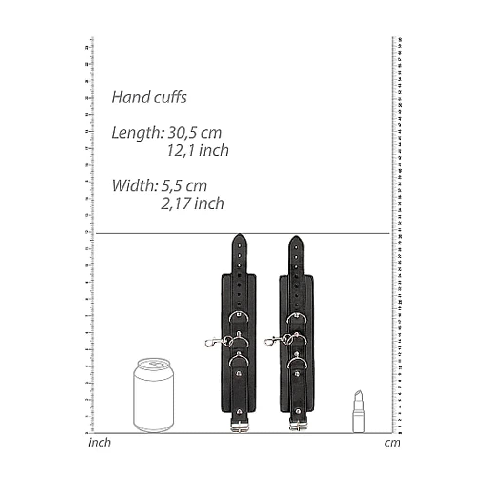 Ouch! Black & White Adjustable Bonded Leather Collar With Hand Cuffs & Chain Black thumbnail 3