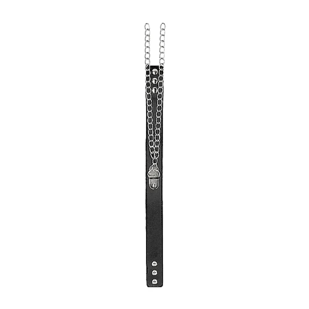 Ouch! Black & White Adjustable Bonded Leather Collar With Hand Cuffs & Chain Black thumbnail 6