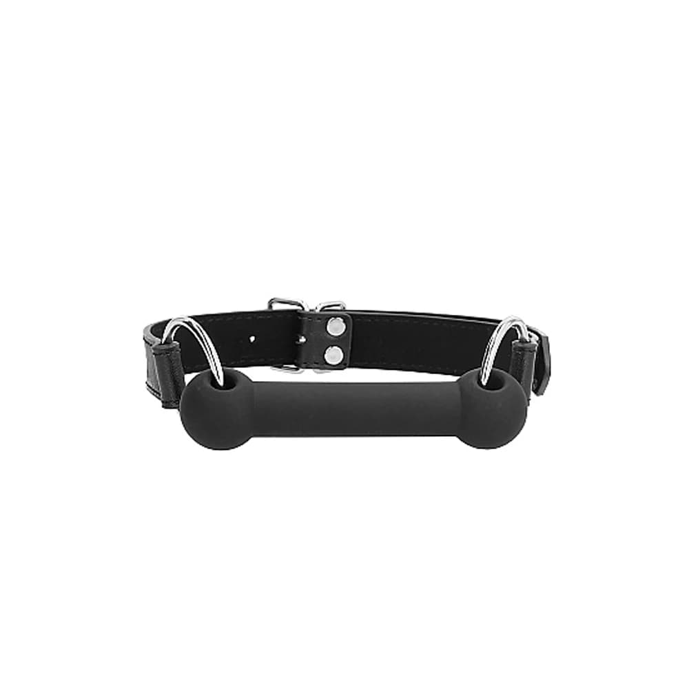 Ouch! Black & White Silicone Bit Gag With Adjustable Bonded Leather Straps Black thumbnail 4