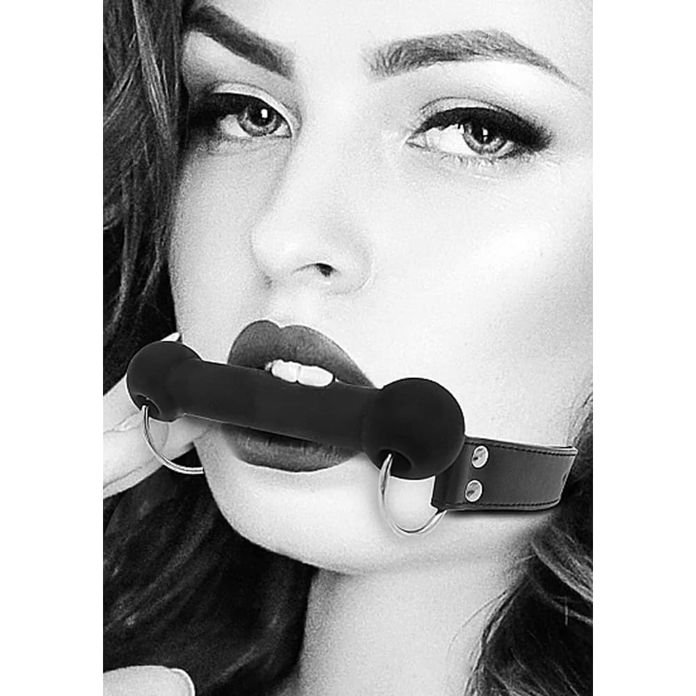 Ouch! Black & White Silicone Bit Gag With Adjustable Bonded Leather Straps Black thumbnail 8