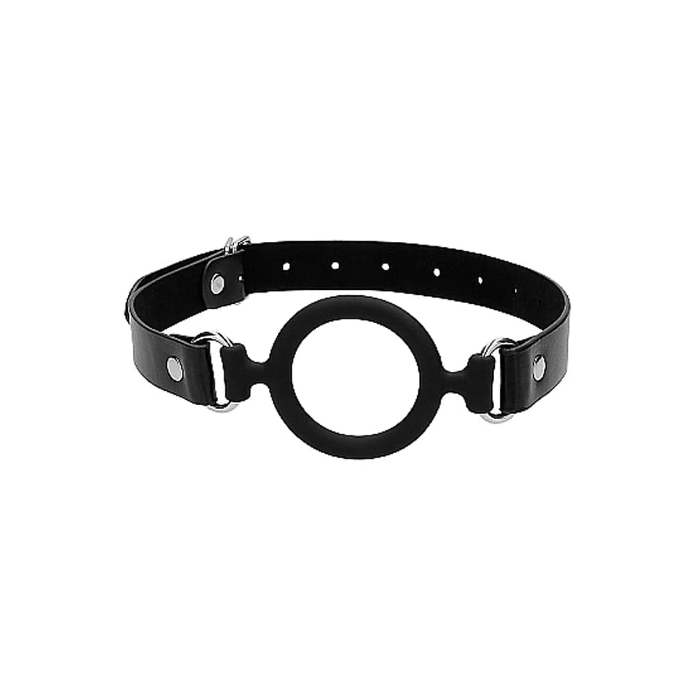Ouch! Black & White Silicone Ring Gag With Adjustable Bonded Leather Straps Black thumbnail 4