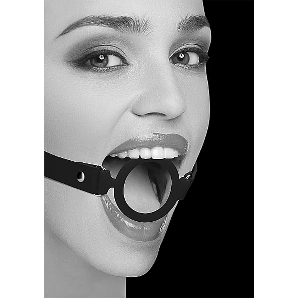 Ouch! Black & White Silicone Ring Gag With Adjustable Bonded Leather Straps Black thumbnail 7