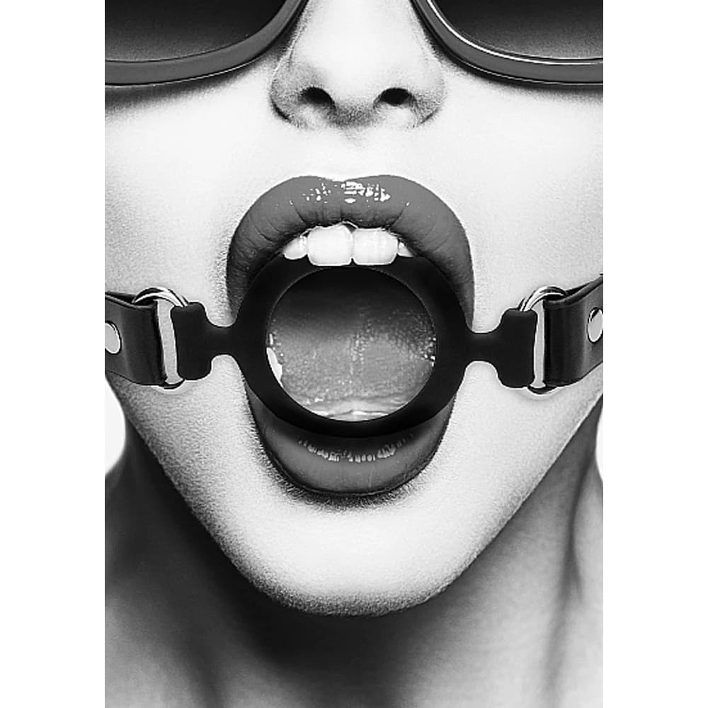 Ouch! Black & White Silicone Ring Gag With Adjustable Bonded Leather Straps Black thumbnail 8