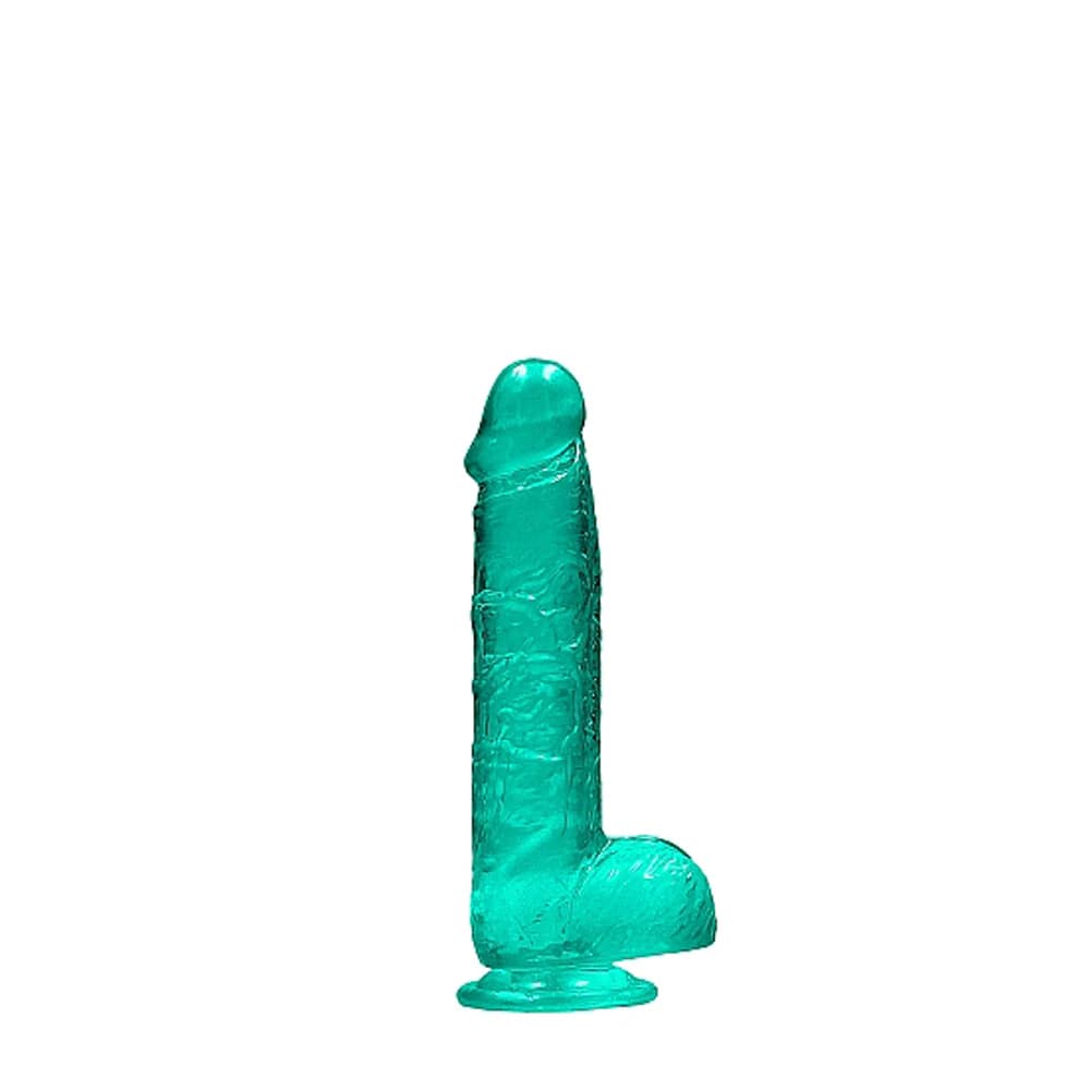 RealRock Crystal Clear Realistic 6 in. Dildo With Balls and Suction Cup Turquoise thumbnail 3