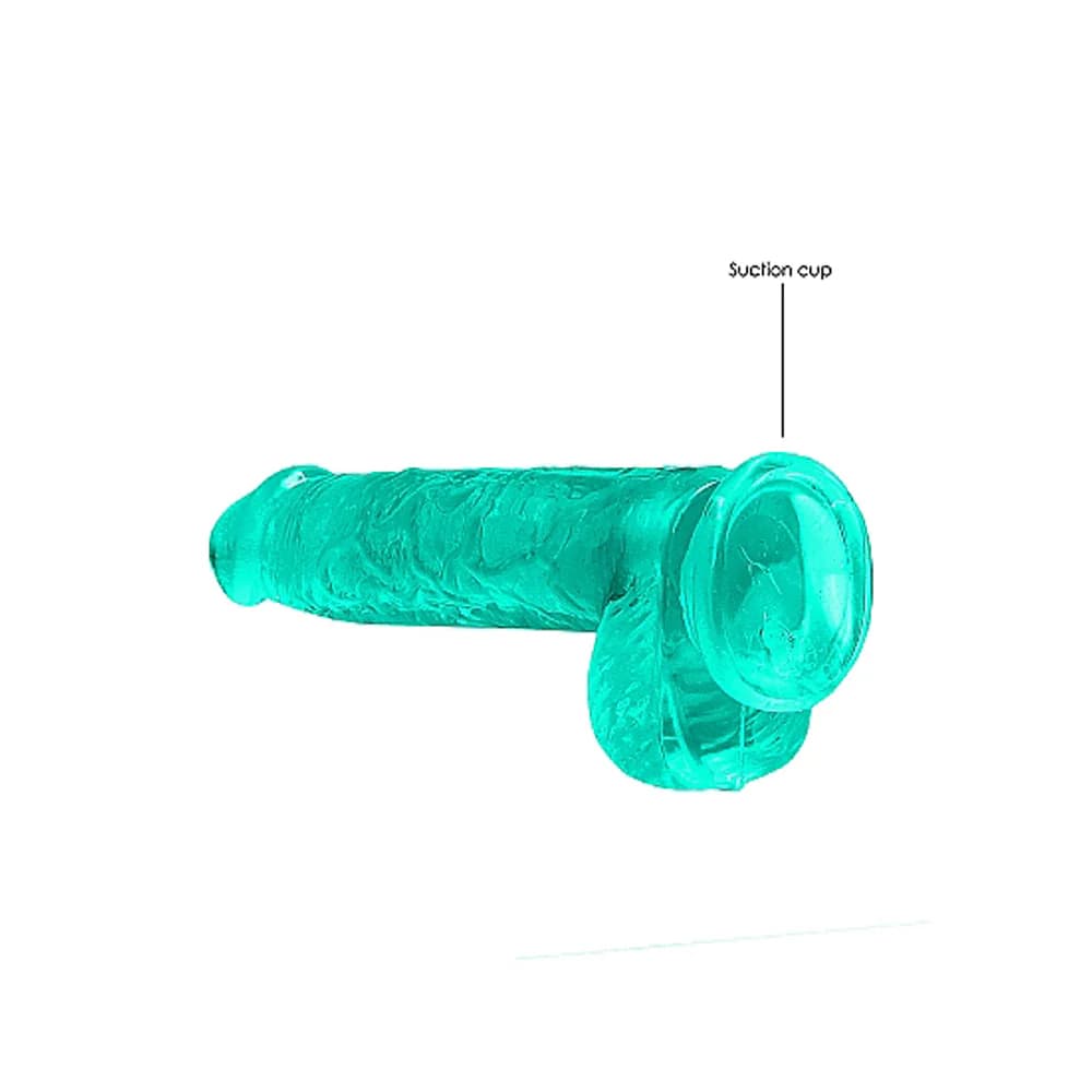 RealRock Crystal Clear Realistic 6 in. Dildo With Balls and Suction Cup Turquoise thumbnail 4