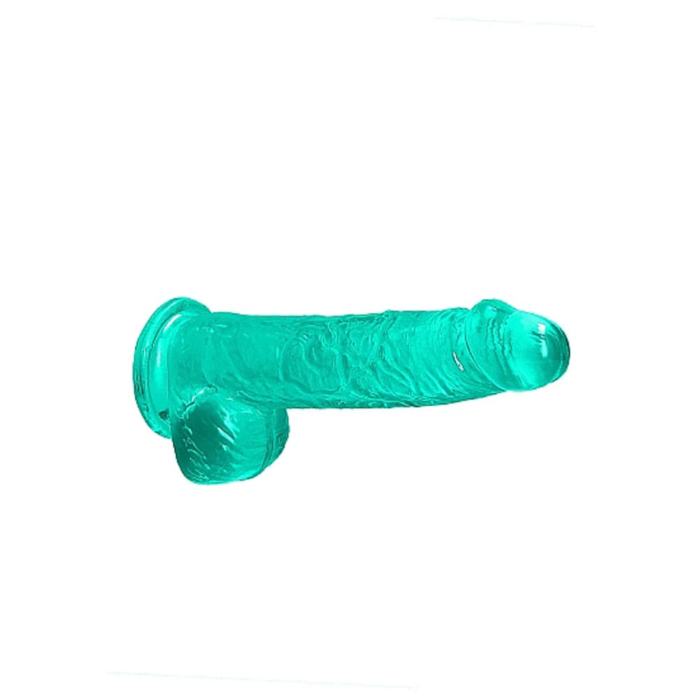 RealRock Crystal Clear Realistic 6 in. Dildo With Balls and Suction Cup Turquoise thumbnail 5