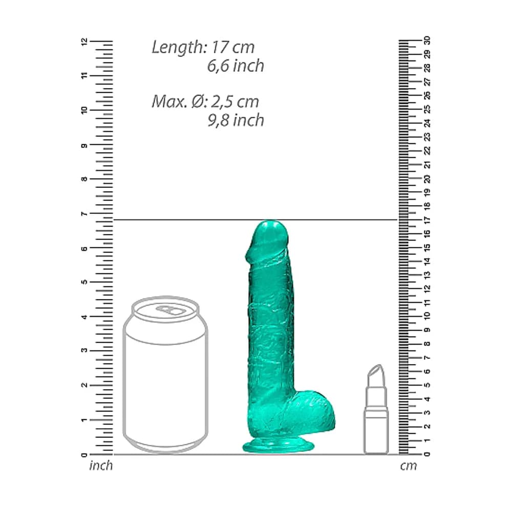 RealRock Crystal Clear Realistic 6 in. Dildo With Balls and Suction Cup Turquoise thumbnail 7