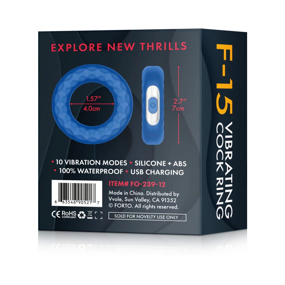 Forto F-15 Rechargeable Silicone Vibrating Cockring Blue thumbnail 7