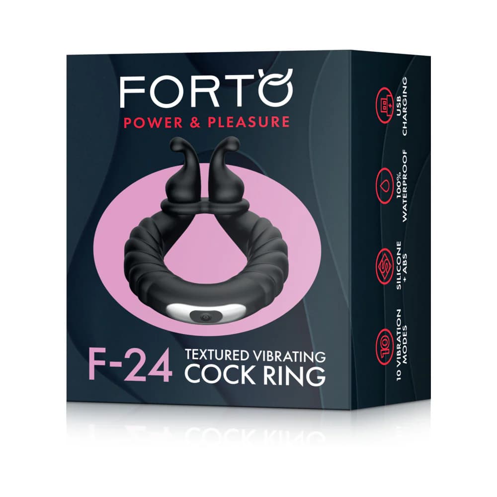 Forto F-24 Rechargeable Silicone Textured Vibrating Cockring Black thumbnail 10