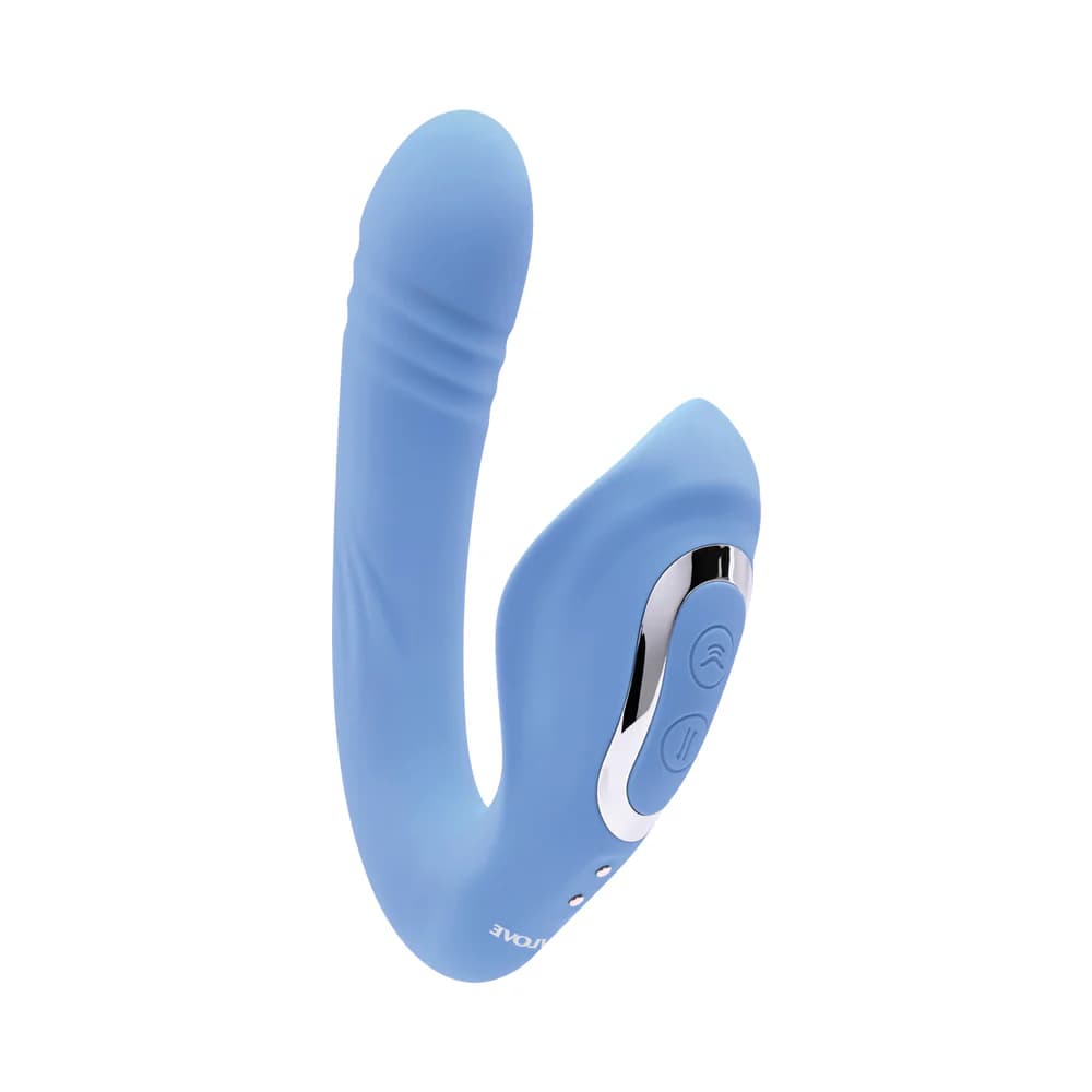 Evolved Tap & Thrust Rechargeable Thrusting Pulsing Silicone Dual Stimulator Blue thumbnail 2