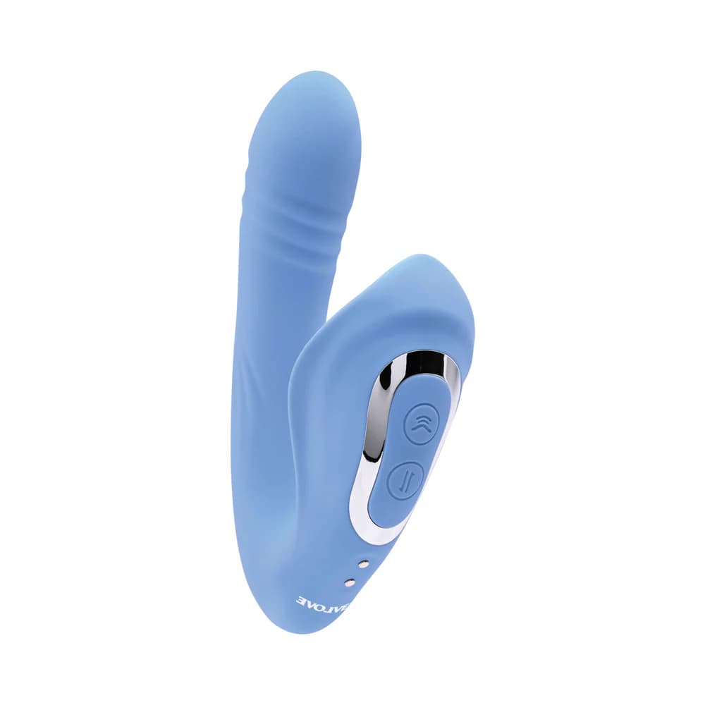 Evolved Tap & Thrust Rechargeable Thrusting Pulsing Silicone Dual Stimulator Blue thumbnail 3