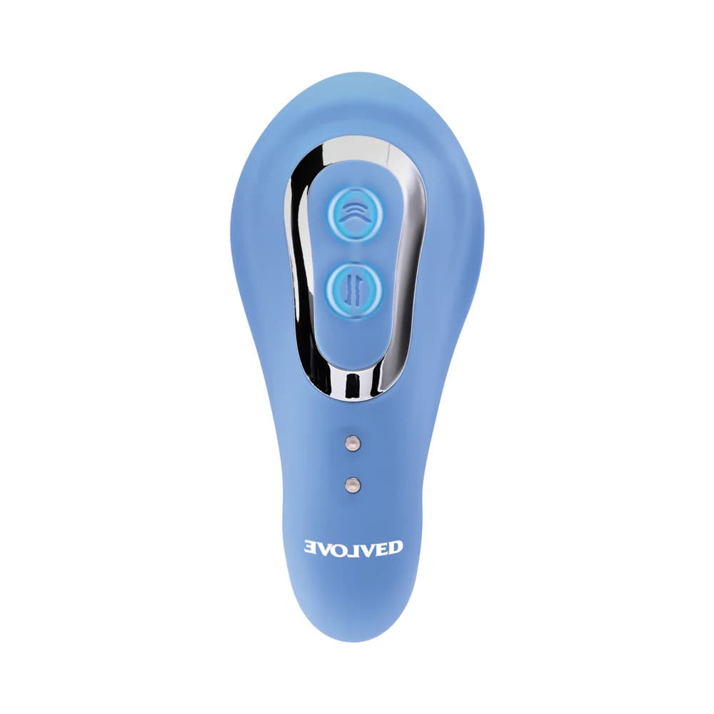 Evolved Tap & Thrust Rechargeable Thrusting Pulsing Silicone Dual Stimulator Blue thumbnail 4