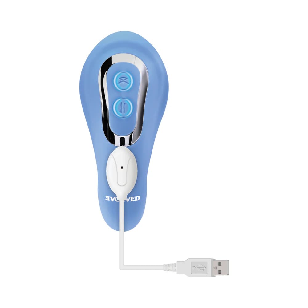 Evolved Tap & Thrust Rechargeable Thrusting Pulsing Silicone Dual Stimulator Blue thumbnail 5
