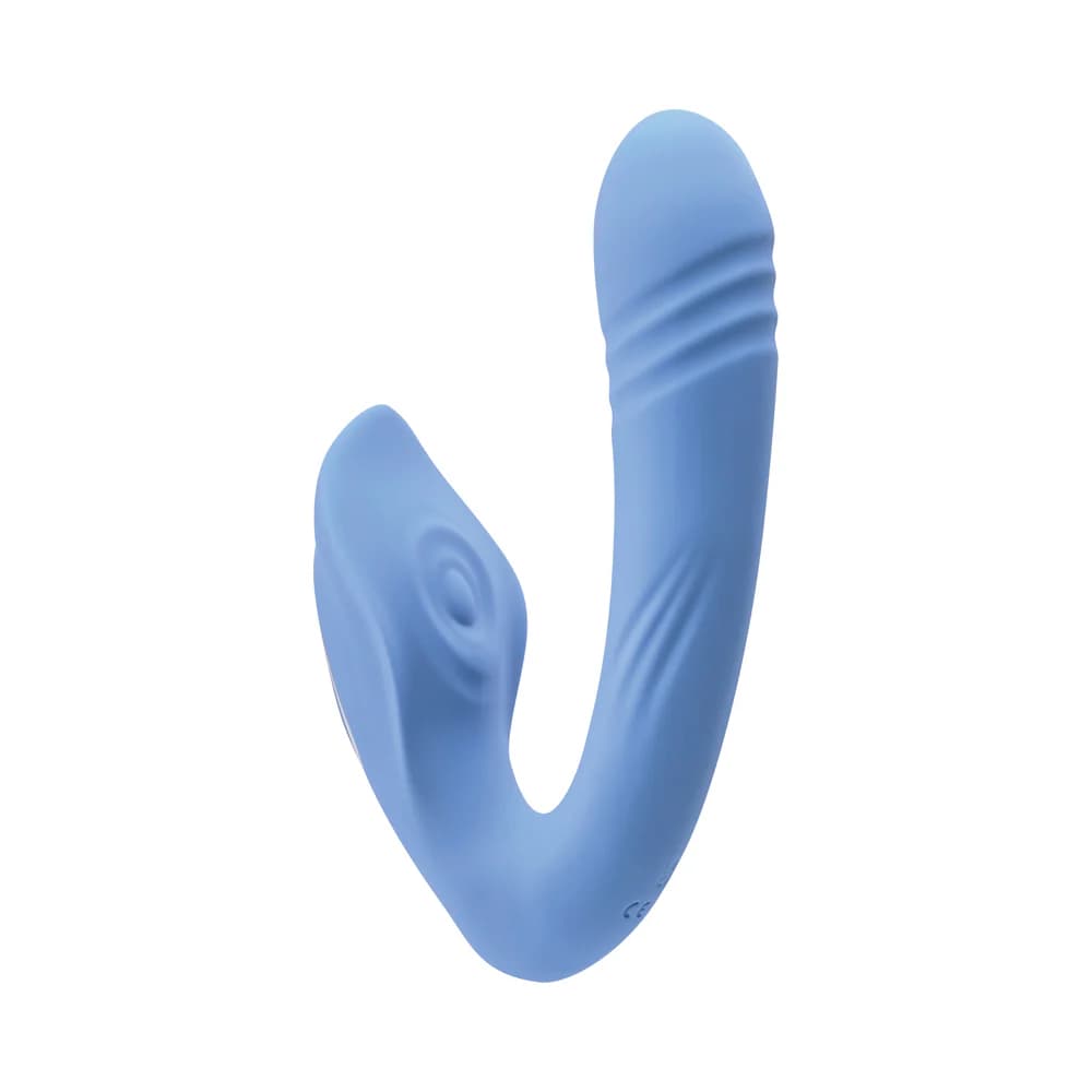 Evolved Tap & Thrust Rechargeable Thrusting Pulsing Silicone Dual Stimulator Blue thumbnail 6