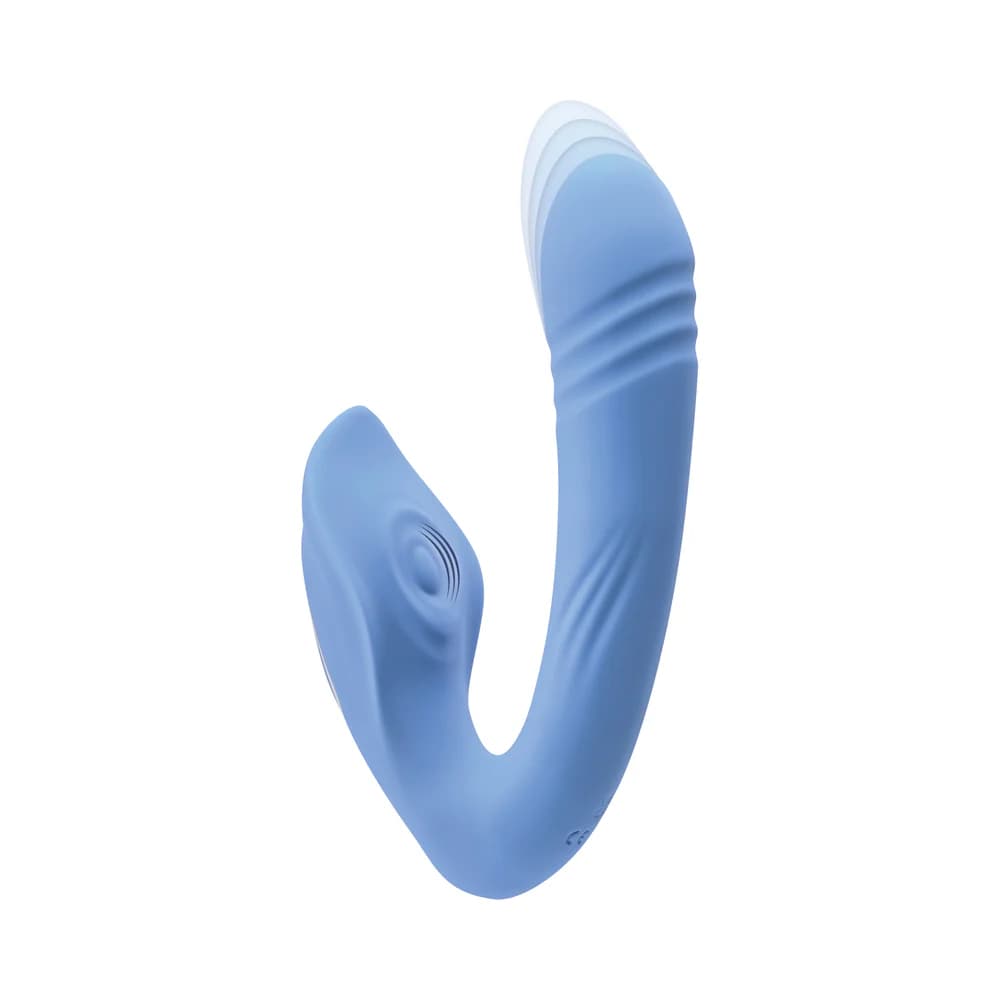 Evolved Tap & Thrust Rechargeable Thrusting Pulsing Silicone Dual Stimulator Blue thumbnail 7