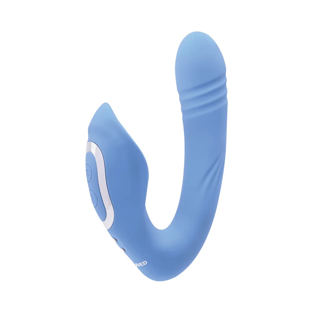 Evolved Tap & Thrust Rechargeable Thrusting Pulsing Silicone Dual Stimulator Blue thumbnail 8