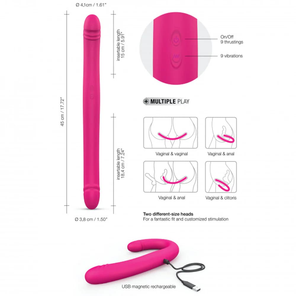 Dorcel Orgasmic Double Do Rechargeable Thrusting & Vibrating Double Dildo Pink thumbnail 3