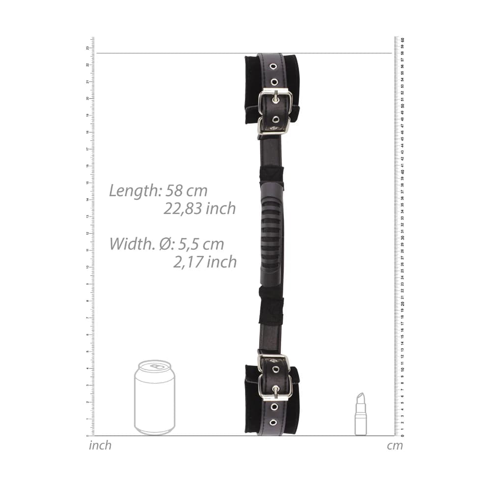 Ouch! Black & White Adjustable Bonded Leather Wrist Cuffs With Handle Black thumbnail 4