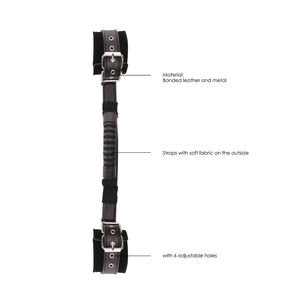 Ouch! Black & White Adjustable Bonded Leather Wrist Cuffs With Handle Black thumbnail 6