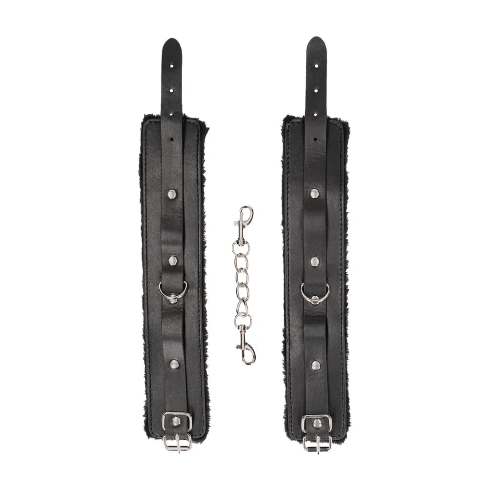 Ouch! Black & White Adjustable Plush Bonded Leather Ankle Cuffs Black thumbnail 3