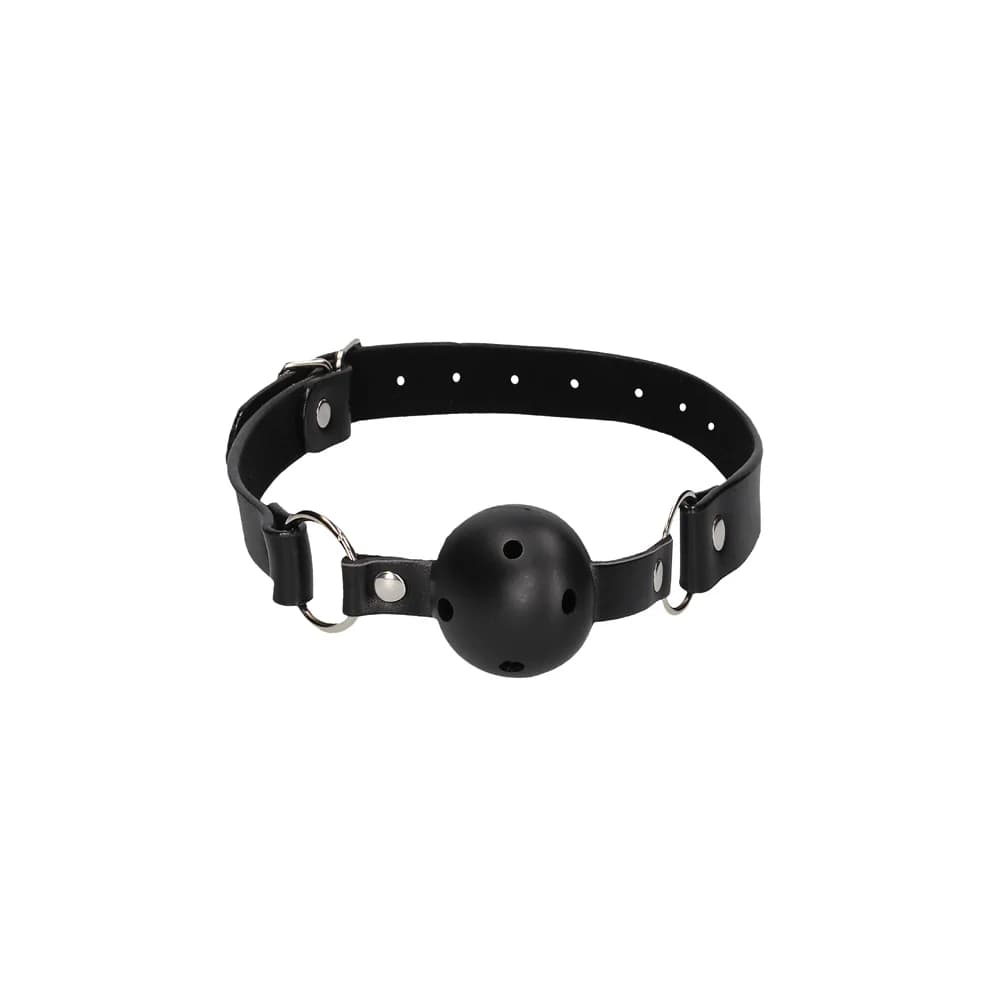 Ouch! Black & White Breathable Ball Gag With Bonded Leather Straps Black thumbnail 2