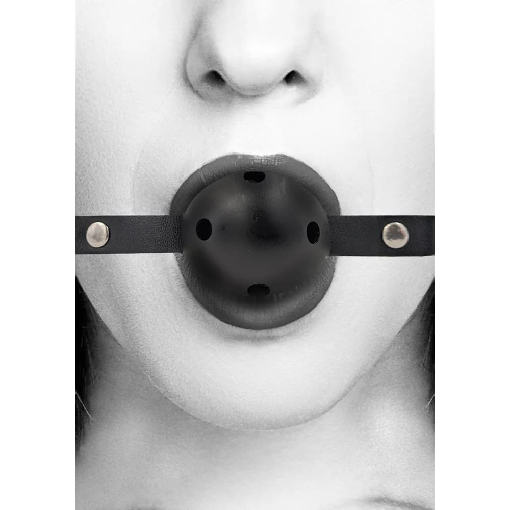 Ouch! Black & White Breathable Ball Gag With Bonded Leather Straps Black thumbnail 4