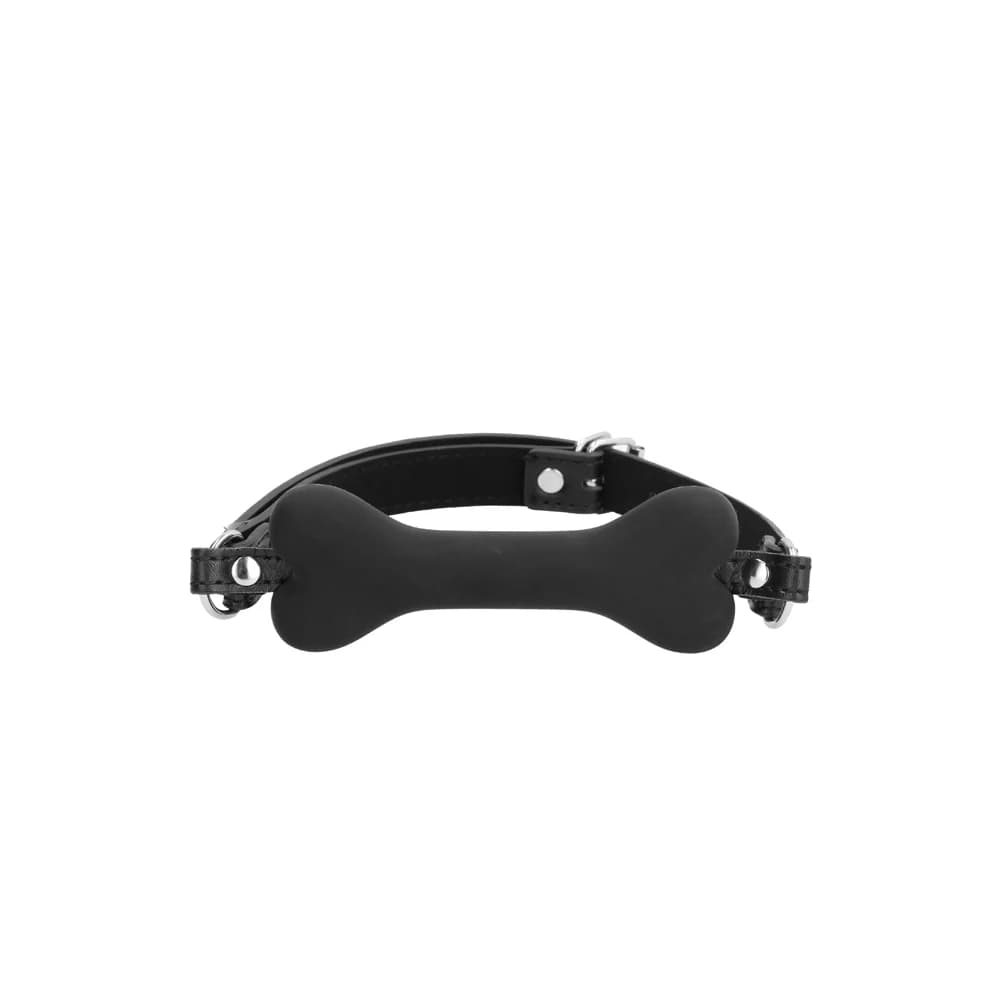 Ouch! Black & White Silicone Bone Gag With Adjustable Bonded Leather Straps Black thumbnail 2