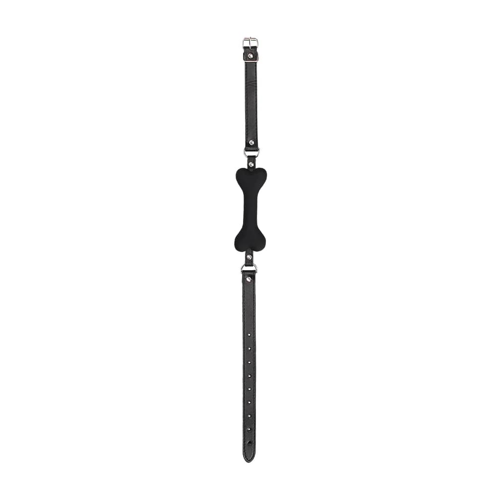 Ouch! Black & White Silicone Bone Gag With Adjustable Bonded Leather Straps Black thumbnail 3