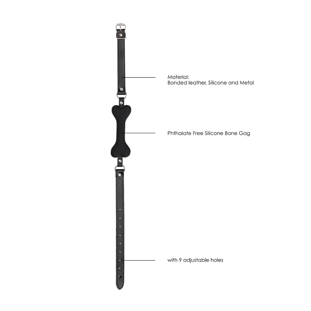 Ouch! Black & White Silicone Bone Gag With Adjustable Bonded Leather Straps Black thumbnail 7