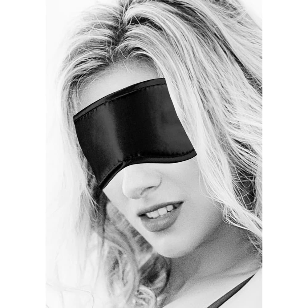 Ouch! Black & White Satin Eye Mask Blindfold Black thumbnail 3