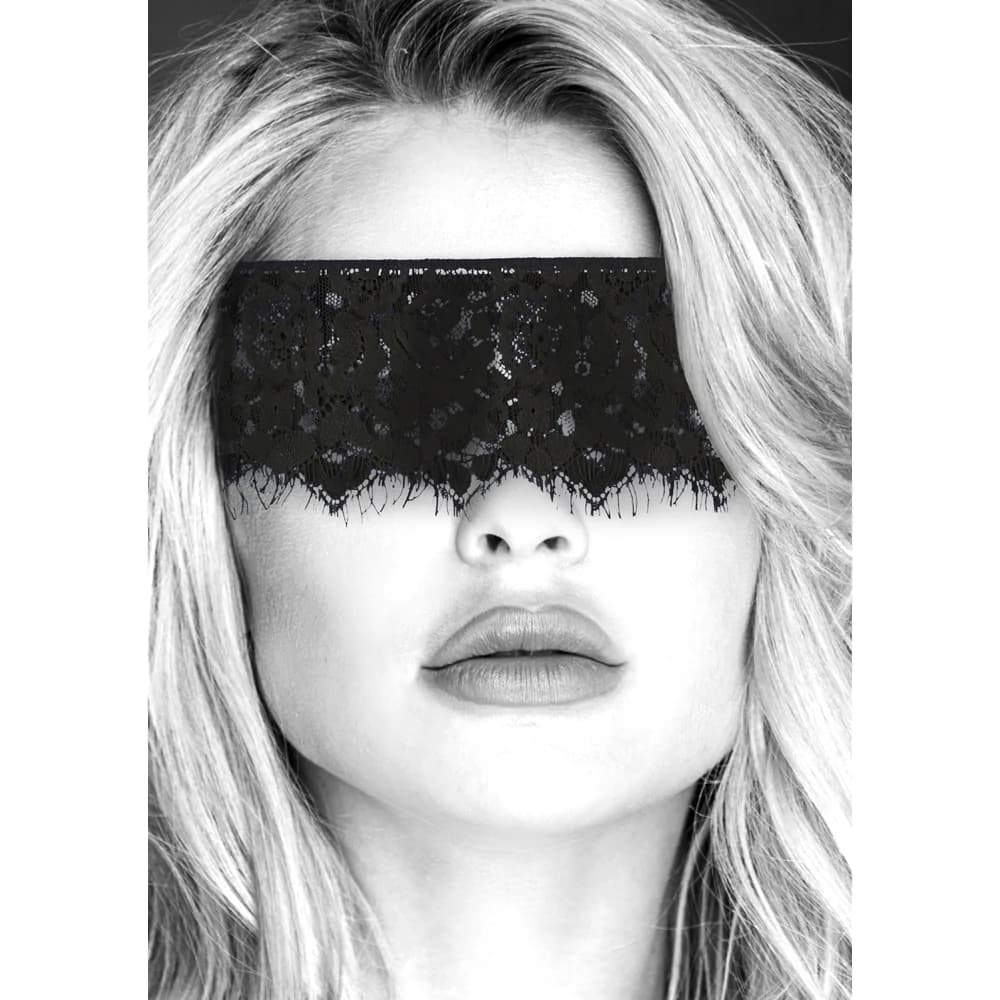 Ouch! Black & White Lace Mask With Elastic Straps Blindfold Black thumbnail 4