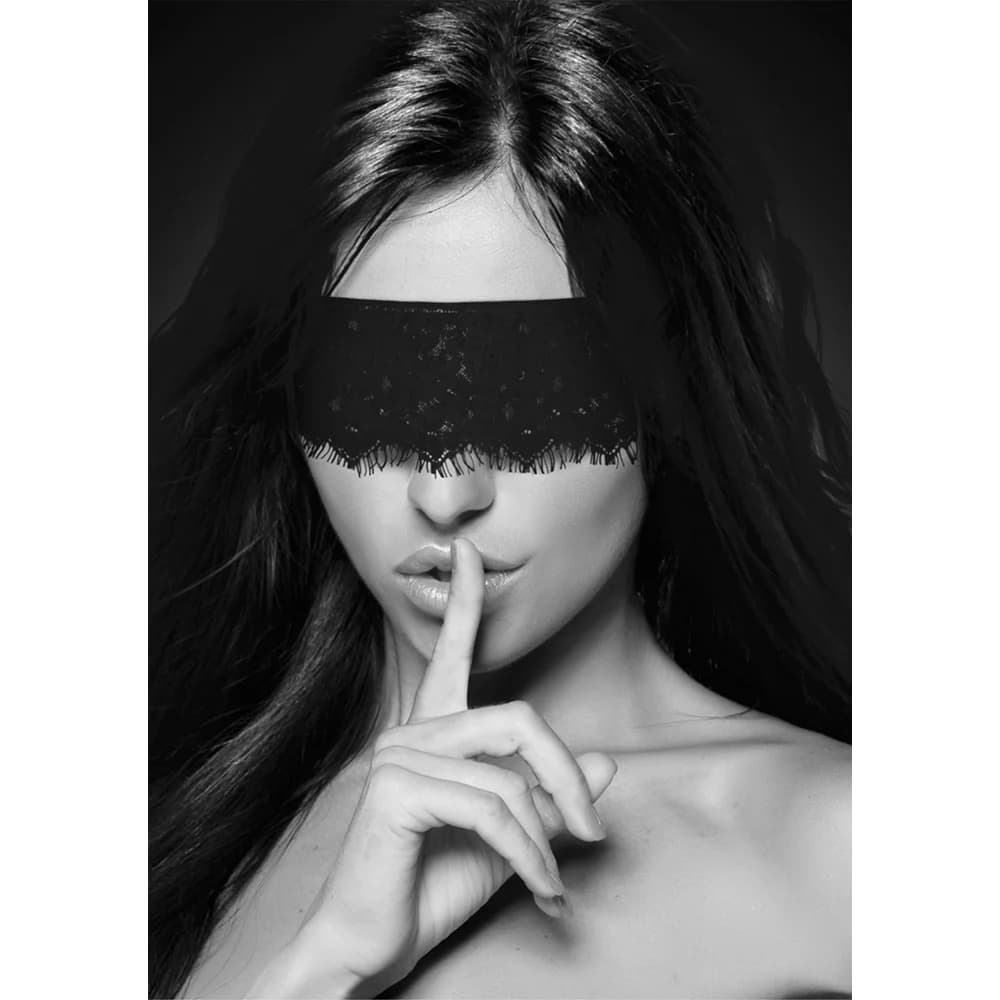 Ouch! Black & White Lace Mask With Elastic Straps Blindfold Black thumbnail 6