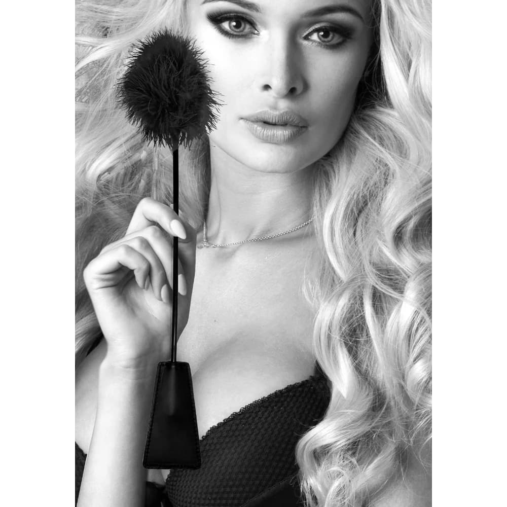 Ouch! Black & White Dual-Ended Crop With Feather Tickler Black thumbnail 3