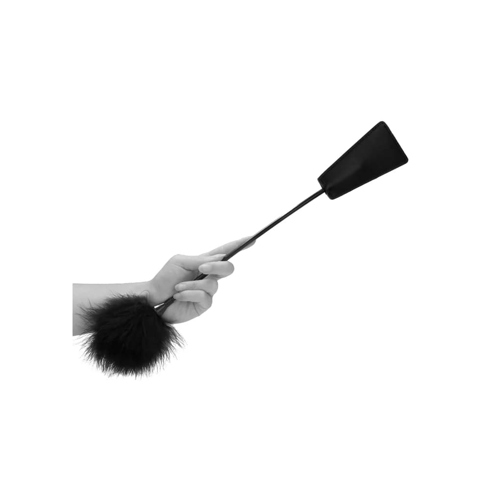 Ouch! Black & White Dual-Ended Crop With Feather Tickler Black thumbnail 5