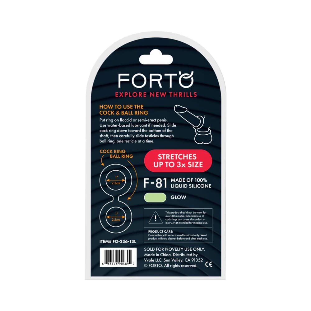 Forto F-81 Liquid Silicone Cock & Ball Double Ring Large Glow thumbnail 4