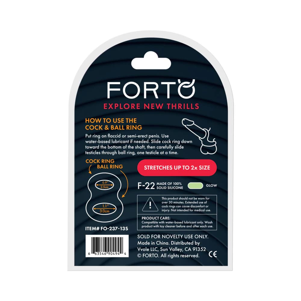 Forto F-22 Liquid Silicone Cock & Ball D-Ring Small Glow thumbnail 4