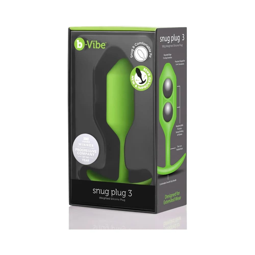 b-Vibe Snug Plug 3 Weighted Silicone Anal Plug Lime thumbnail 2