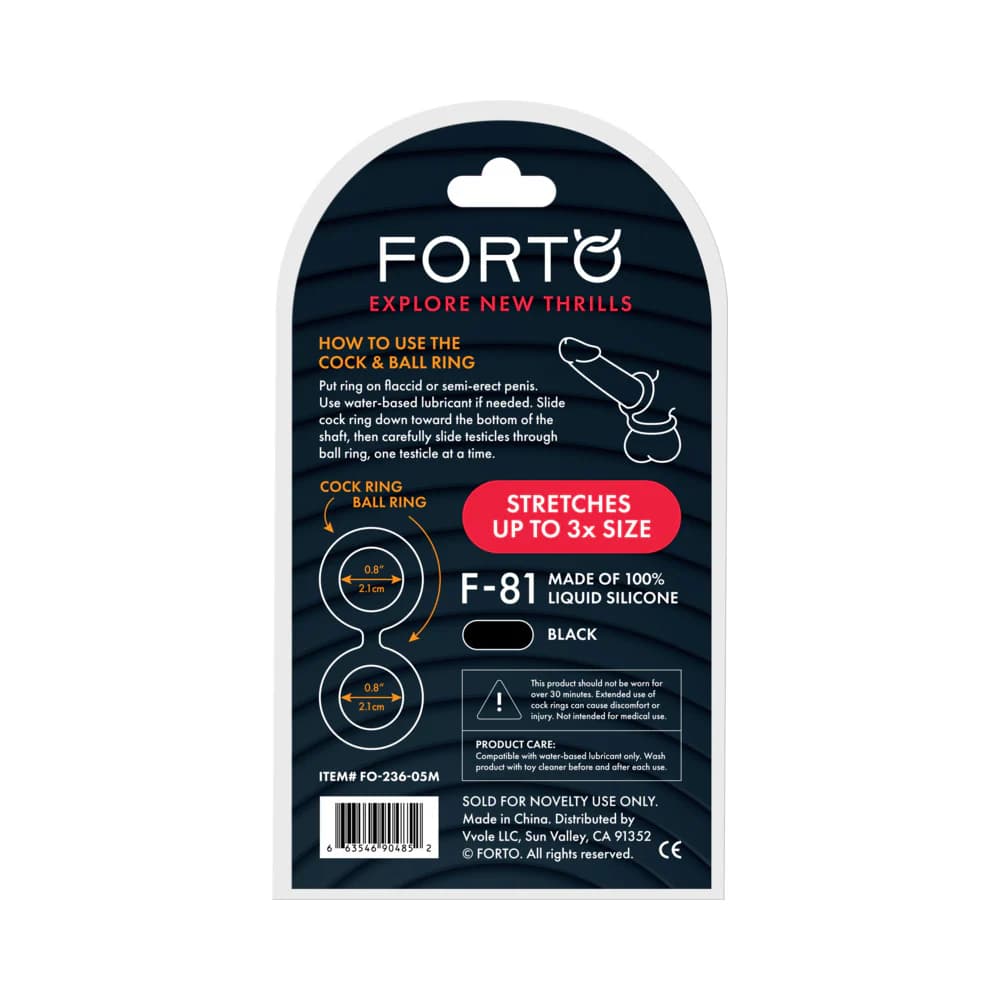 Forto F-81 Liquid Silicone Cock & Ball Double Ring Medium Black thumbnail 4