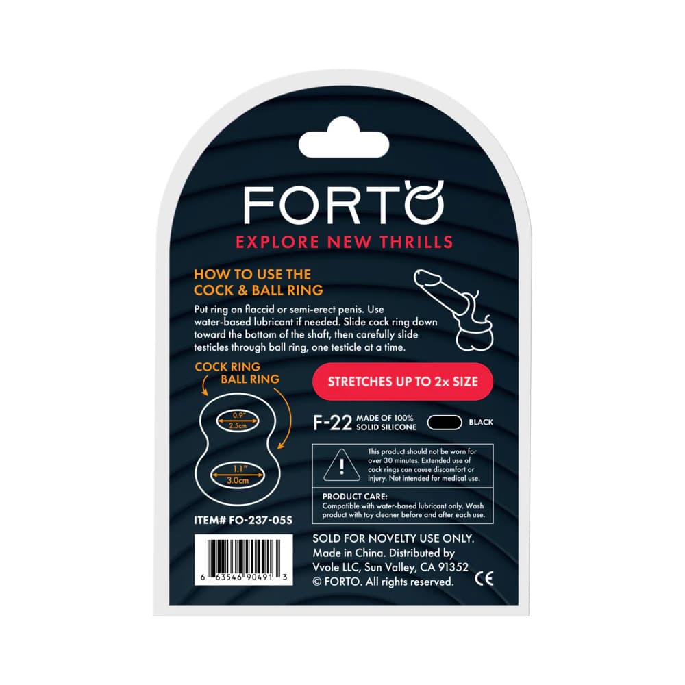 Forto F-22 Liquid Silicone Cock & Ball D-Ring Small Black thumbnail 4
